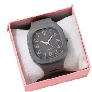 Women’s Fashion Casual Square Quartz Glass Dial 45mm Simple Luxury Sport Watch with Plastic Band for Students