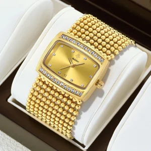 Women’s Fashion Diamond Accent Quartz Watch Gold Tone Alloy Bracelet Water Resistant 10m Modern Luxury Daily Wear