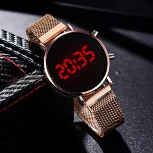 Women’s Fashion LED Digital Display Electronic Watch Magnet Strap 40mm Dial 16mm 10mm Alloy Glass
