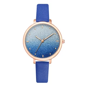 Women’s Fashion Leather Strap Watch with Glass Dial Window Simple Refreshing Allochroic Ladies Gift Watch