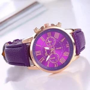 Women’s Fashion Quartz Chronograph Watches Double Layer Simple Design Leather Band Alloy Case 40.5mm Glass Dial Window Pointer