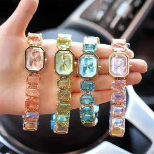 Women’s Fashion Quartz Watch Alloy Case Rectangular Stainless Steel Band Pointer Dial Water Resistant 50m Trendy Versatile Style
