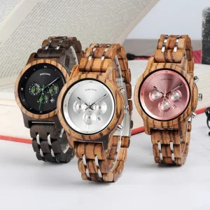 Women’s Fashion Quartz Watch Handmade Chronograph Wood Business Sport