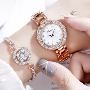 Women’s Fashion Quartz Watches with Rhinestone Charm Dress Watch with Stainless Steel Casual Quartz Wristwatches