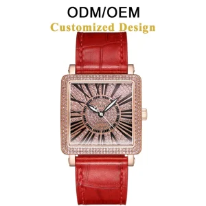 Women’s Fashion Square Diamond Stainless Steel Case Luxury Analog Watch 3ATM Waterproof Synthetic Sapphire