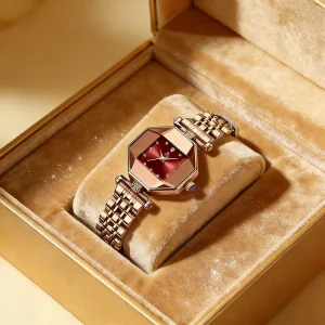 Women’s Fashion Square Watch Light Luxury Diamond Encrusted Stainless Steel Alloy Quartz Waterproof Wristwatch