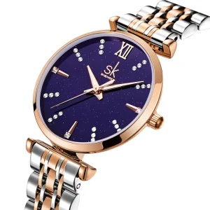 Women’s Fashion Wrist Watch with Crystal Markers and Metal Link Bracelet Quartz Timepiece