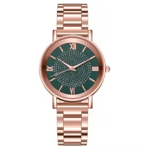 Women’s Fashionable Quartz Wristwatch Starry Sky Dial High Setting Roman Ruler Water Diamond Stainless Steel Band 40mm Dial