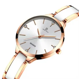 Women’s Limited Edition Fashion Elegant Quartz Pointer Crystal Stainless Steel Strap Watch 3BAR Water Resistant Rose Gold