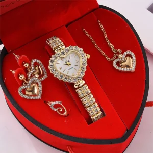 Women’s Luxury Alloy Watch Set with Offset Printing for Valentine’s Day Thanksgiving Mother’s Day New Year Gifts Jewelry Box
