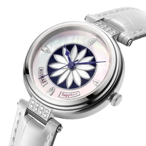 Women’s Luxury Automatic Mechanical Watch Sapphire Crystal Elegant Flower Dial Crystal Accents Leather Strap Fashion Wristwatch