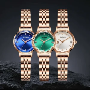 Women’s Luxury Business Casual Stainless Steel 28mm Case Pointer Dial Roman Numeral 3BAR Quartz Watch, Green
