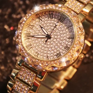 Women’s Luxury Gold Bracelet Diamond Quartz Wristwatch
