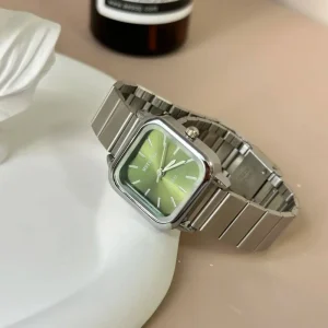 Women’s Luxury Quartz Watch Black Bamboo Knot Design Simple Steel Strip Stainless Steel Square Leisure Style
