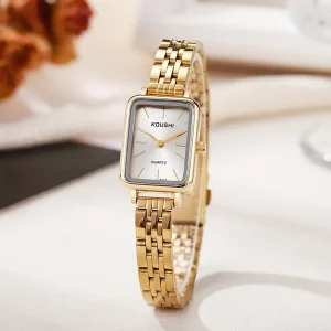 Women’s Luxury Square Dial Rose Gold Quartz Watch Stainless Steel Band Alloy Case Slim Design for Ladies