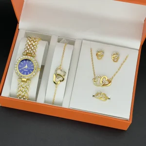 Women’s Luxury Watch Five Piece Bracelet Set Fashionable Quartz Watch Elegant Glass Jewelry Accessory