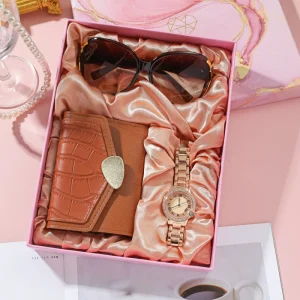 Women’s Luxury Watch Set With Gift Box Wallet Sunglasses Set Quartz Movement Wrist Ultra Watch for Women Gifts