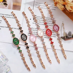 Women’s Quartz Charm Rhinestone Watch, Diamond Bracelet, Round Dial, Alloy, Glass, Pointer