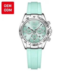 Women’s Quartz Watch 5618 with Silicone Strap, Auto Date, Waterproof, Chronograph