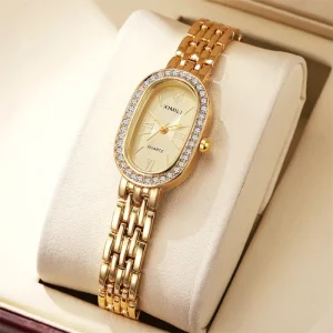 Women’s Quartz Watch Alloy Case Crystal Dial Oval Roman Scale Full Diamond Dial