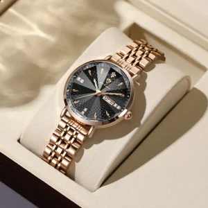 Women’s Quartz Watch Custom Stainless Steel Band Auto Date Luxury Fashion Wristwatch