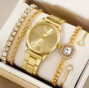 Women’s Quartz Watch, Diamond Encrusted Strap, Casual Jewellery Set, for Students, Box