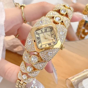 Women’s Quartz Watch Diamond Luxury Square Box Dial Stainless Steel