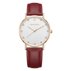 Women’s Quartz Watch Fashion Lady Watch Genuine Leather Strap Seiko Movement 18mm Band Width Alloy Case Back Glass