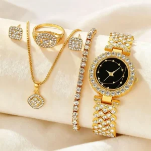 Women’s Quartz Watch Fashion Pointer Dial 30mm 10mm Rhinestone Jewelry Set