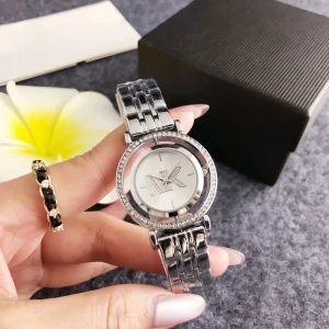Women’s Quartz Watch, Full Diamond Frame, Double Alphabet Plate, Alloy Color
