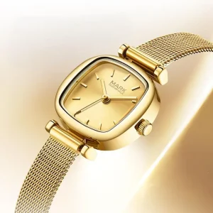 Women’s Quartz Watch Light Luxury Square Dial 24mm Alloy Case Business Versatile Mesh Strap Girl Watch