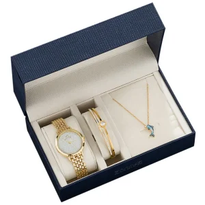 Women’s Quartz Watch Steel Mesh Band Large Dial with Diamond Bangle Stainless Steel Watch and Bracelet