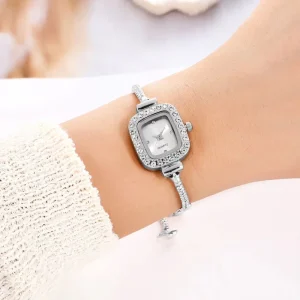 Women’s Quartz Watch Vintage Diamonds Square Gold Chain Minimalist Stainless Steel Band Glass Festival Gift Reloj