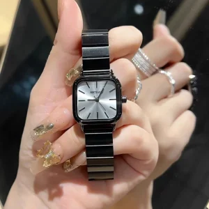 Women’s Quartz Watch Waterproof Sport Design Black Stainless Steel Bamboo Knot Style Glass Dial Window Alloy Case