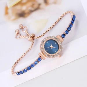 Women’s Quartz Watch with Colorful Rhinestone and Thin Band Adjustable Bracelet Watch
