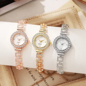 Women’s Quartz Watch with Colorful Rhinestone and Thin Band Dial Positioned Freely Adjustable Bracelet Watch