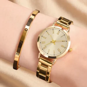 Women’s Quartz Watch with Stainless Steel Bracelet, Analog Dial, Glass Crystal Charm