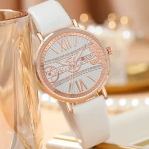 Women’s Quartz Wristwatch, Crystal Bracelet, Business Watch Gift Set, Diamond Leather Band