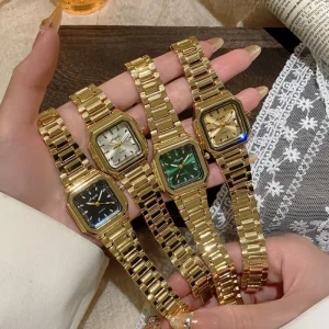 Women’s Quartz Wristwatch Gold Plated Square Business Watch for Men