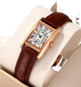 Women’s Retro Style Quartz Sport Watch Luxury Small Square Plate Leather Charm Band Roman Numerals Versatile
