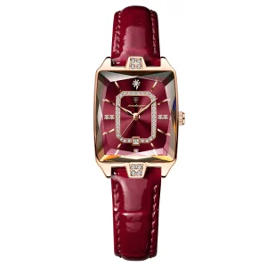 Women’s Rose Gold Square Quartz Watch Leather Band Glass Wrist Watch