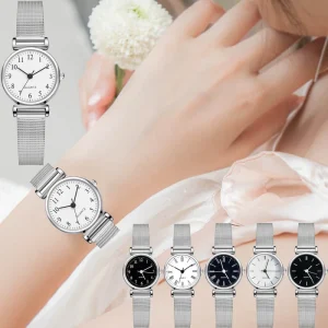 Women’s Round Quartz Watch Multifaceted Dial Fashionable College Style Comfortable Mesh Strap Cross Border Popular Women’s Charm