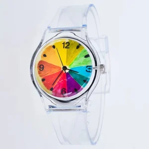 Women’s Silicone Gold Pointer Watch Colorful Transparent Plastic Case Cute Jelly Design