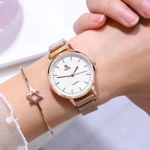 Women’s Simple Dial Quartz Watch New Fashion Korean Style Seniors High Students Trendy Casual Luxury Alloy Glass Pointer