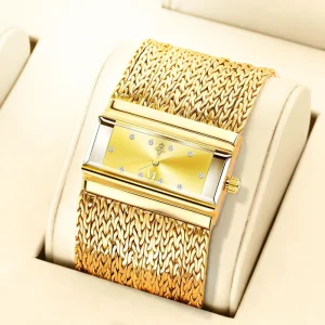 Women’s Square Chain Quartz Watch Rhinestone Accent Dial 10M Waterproof Analog Timepiece for Daily Wear