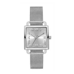 Women’s Square Stainless Steel Analog Watch Water Resistant 5ATM Sapphire Crystal Dial Silver Watch for Women