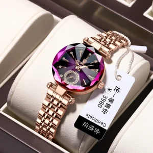 Women’s Stainless Steel Quartz Watch, Sport Casual, Ultra-Thin, 50m Water Resistant, Rhinestone
