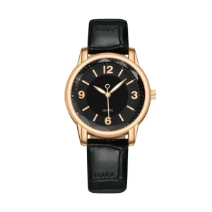 Women’s Stainless Steel Quartz Watch with Leather Strap Round Dial