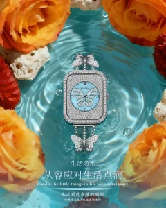 Women’s Stainless Steel Watch Full Square Case Sapphire Crystal-Encrusted Pointer Dial Dress Watch for Evening Parties