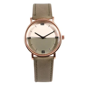 Women’s Two-Tone Quartz Water Resistant Pointer Watch Taupe Leather Band Gold Case Durable Luxurious Watch